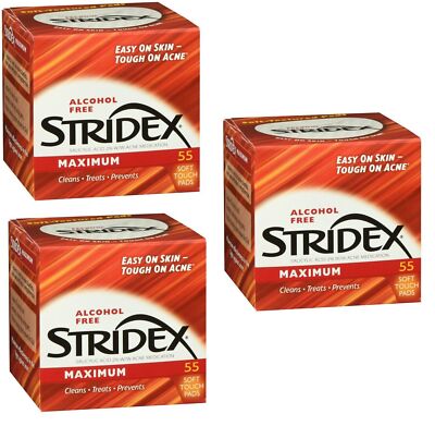 Stridex Strength Medicated Pads Maximum 55 Count each  **3 Packs**