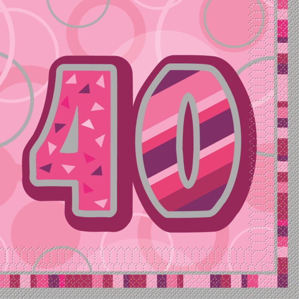 Pink Glitz 40th Birthday Party Napkins Pack of 16