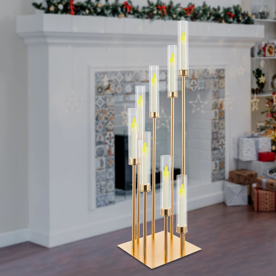 Candelabro 8 Brazos, con Parabrisas, para Decoración Boda, Dorado Foto 2 de 4