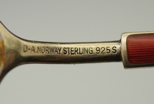 CUCHARA DE PLATA ESTERLINA DAVID ANDERSEN NORWAY ESMALTE GUILLOCHE 5" DDA3 - Imagen 7 de 8