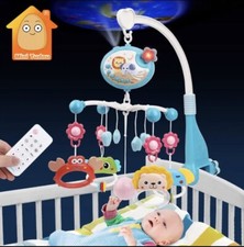 Baby Musikbett Glocke Kinderzimmer Licht Krippe Mobiler Stern Spieluhr Rasseln Spielzeug Fernbedienung