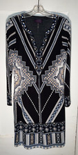 Hale Bob beaded geometric pattern print jersey dress 3/4 sleeves Size L. d133