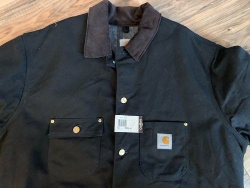 VTG CARHARTT C01 Black Blanket Lined Duck Chore Coat Sz 48 Union USA NOS NWT