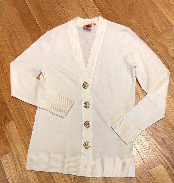 tory burch black cardigan with gold buttons
