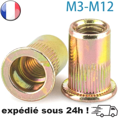 Insert Écrou Rivet Fileté M3-M4-M5-M6-M8-M10-M12 Acier Galvanisé Rivet à Sertir - Photo 1/4
