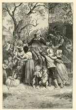 King of Yvetot French Folklore, Happy Funny Royalty, 1892 vintage B&W art print