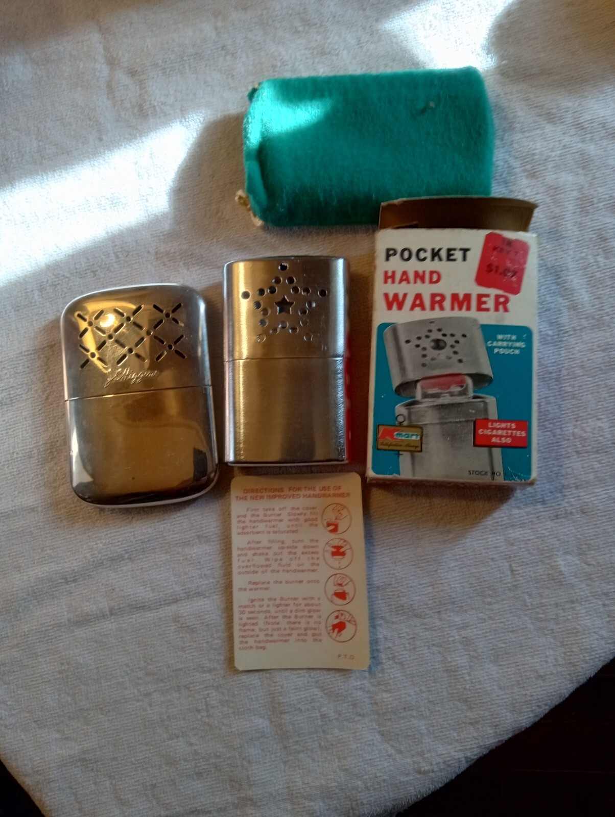 Lot 2  Vintage Silver Tone Pocket Hand Warmer NOS