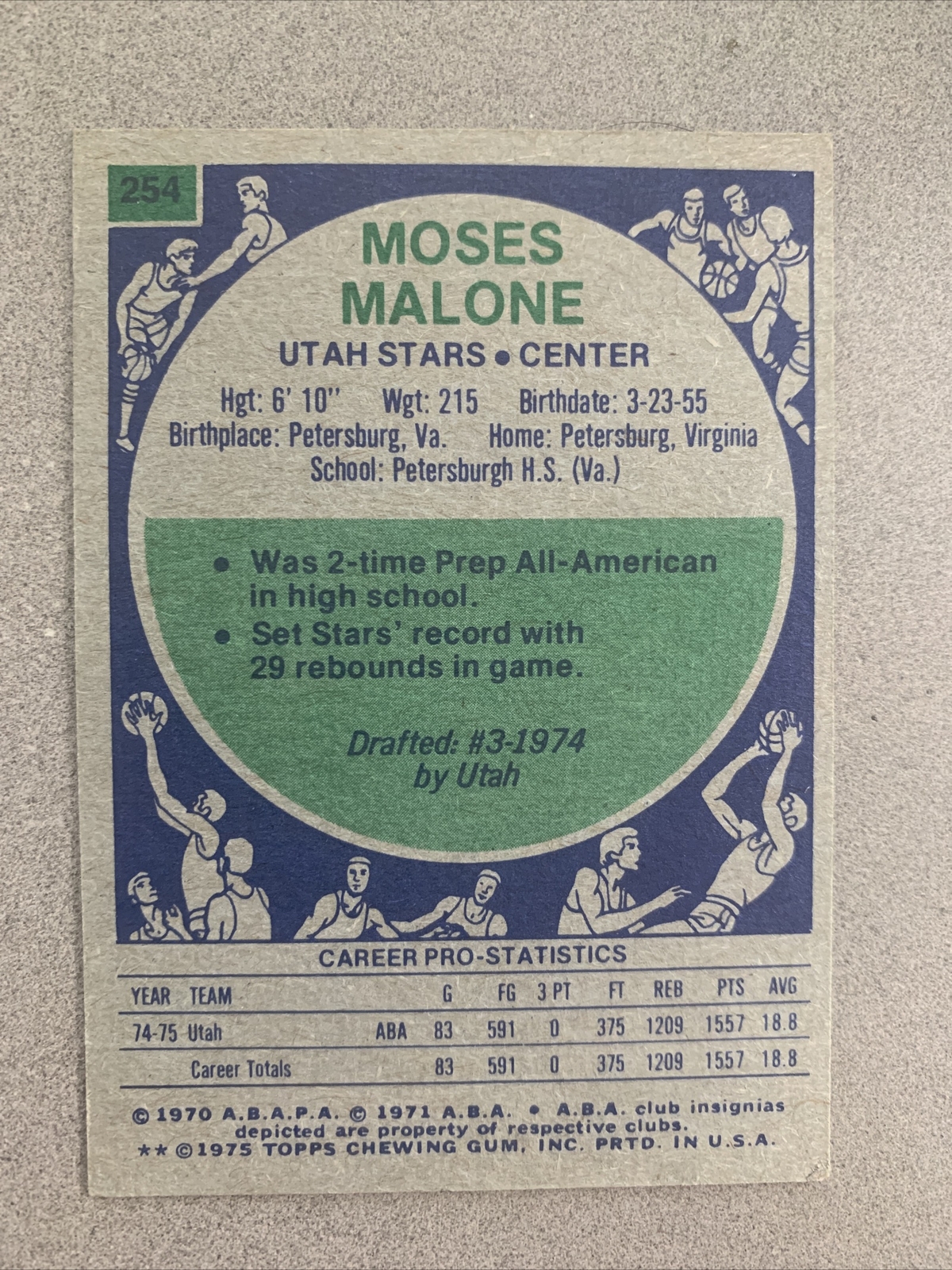 1975 Topps Moses Malone Rookie Card 254 eBay