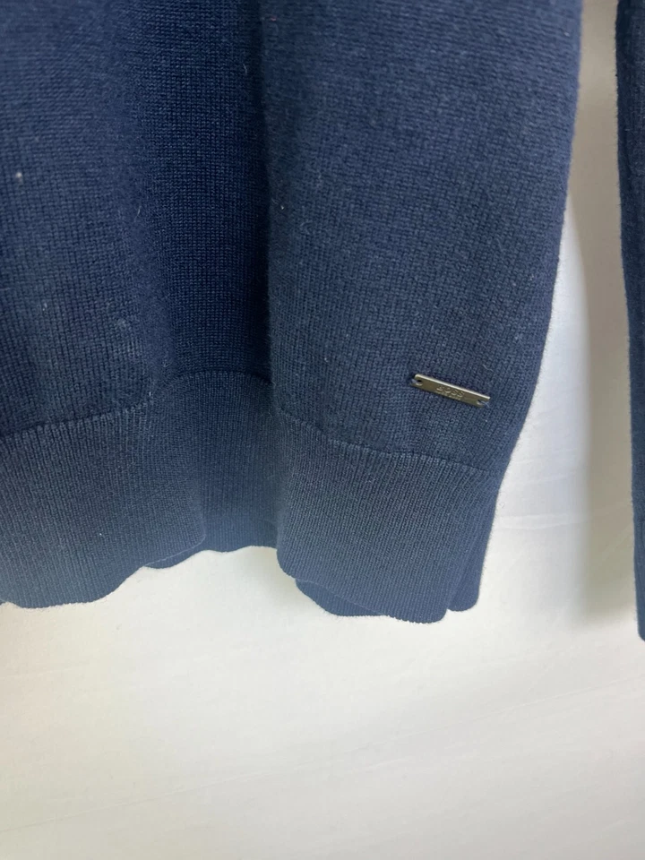 Suéter Hugo Boss 1/4 Cremallera Para Hombre Azul Marino Algodón Lana Pullover Cuello Acanalado Ajuste L Foto 3 de 4
