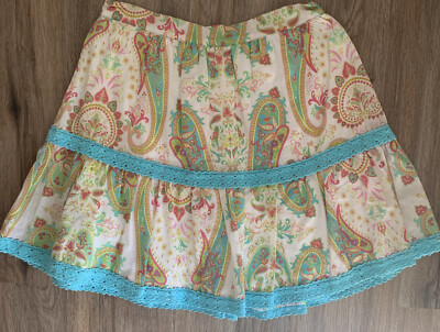 Boutique Queen Bee Girls Skirt Cream Pink Blue Floral Cotton Fully Lined Size 6X