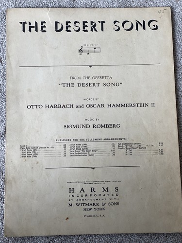 1926 THE DESERT SONG Title Song Sheet Music by Romberg, Harbach & Hammerstein - Picture 5 of 8