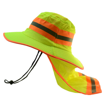Hi Vis Reflective Safety Working Breathable Bucket Cap Neck Flap Boonie Hats Lot