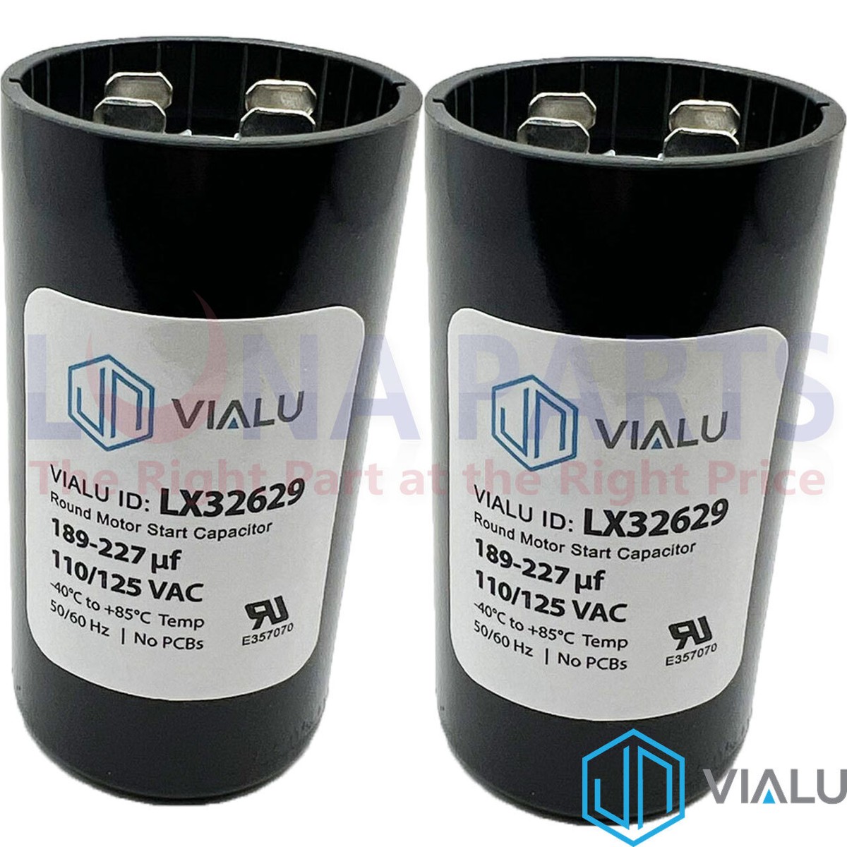 Pack of 2 - VIALU - 189-227 uf/MFD 110-125 VAC Round Start
