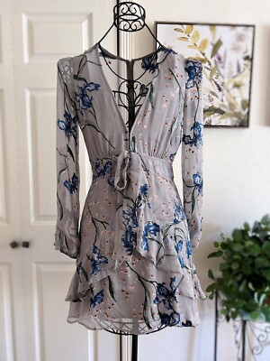 FOR LOVE & LEMONS Womens Maxi Dress Velvet Cleo Floral Grey Size S