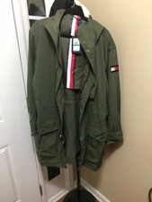 New Tommy Hilfiger Long Windbreaker Logo Hooded Rain Jacket