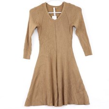 NY Collection Women's Petite Ribbed V-Neck Sweater Dress, Small, Brown, $65