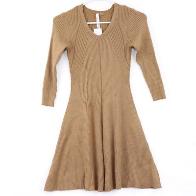 NY Collection Women's Petite Ribbed V-Neck Sweater Dress, Small, Brown, $65 
