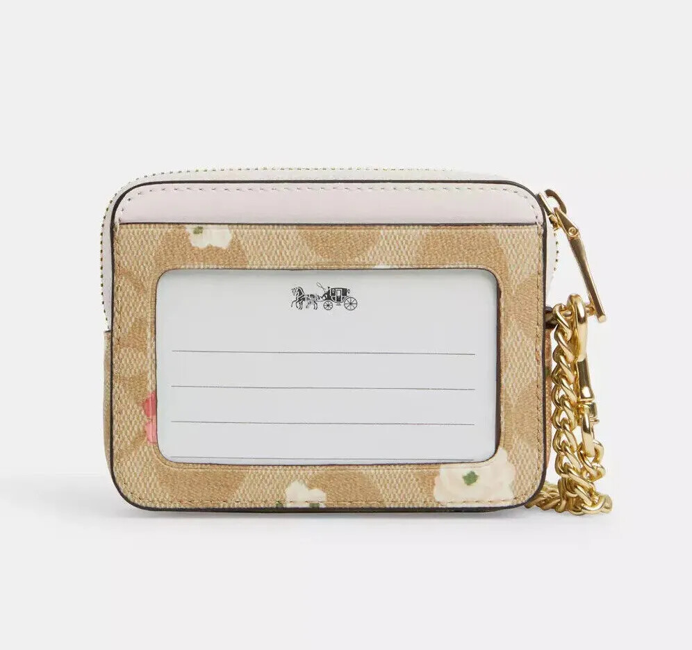 NWT Coach Zip Card Case In Signature Canvas With Floral Print