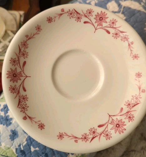 5 Vtg SHENANGO China Restaurant Ware Saucers ONLY Dishes Red Floral Border