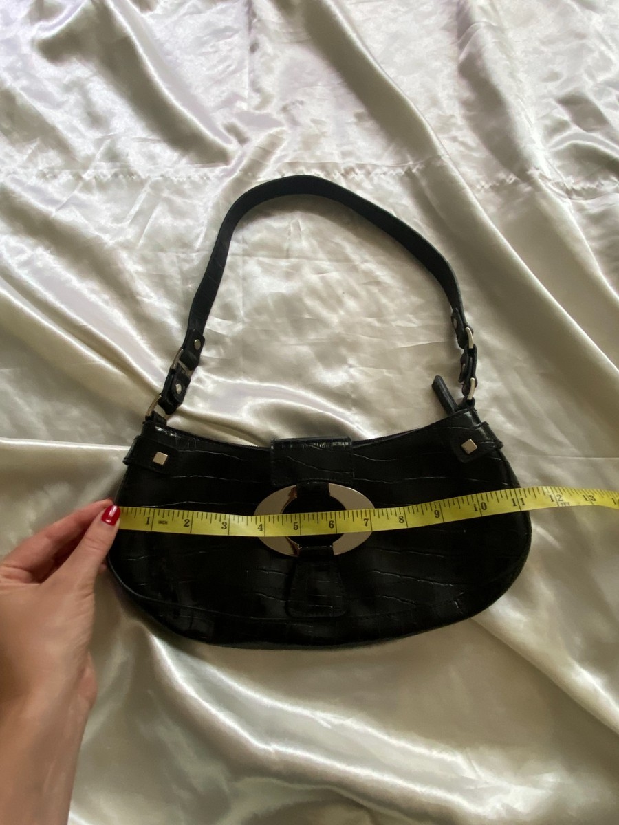 Vintage y2k Guess Black Patent Croc Leather Silver G Buckle
