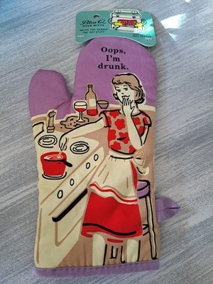 Blue Q Oven Mitt Kitchen Oops I'm Drunk Wine Glass Bottle Cooking Pepper NWT NEW