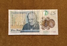 AA22 Prefix Polymer UK £5 Banknote Circulated But In Good Condition
