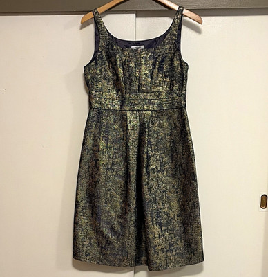 Moschino Cheap and Chic Purple/Gold Jacquard Pleated Lined A-Line Dress 8