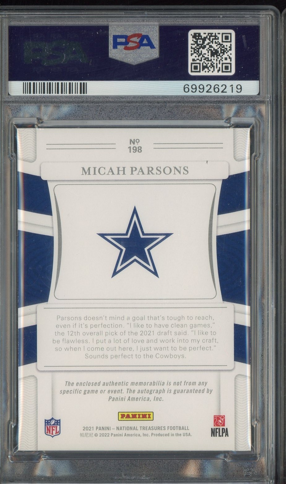 2021 National Treasures S & S Micah Parsons RPA RC Patch AUTO /25 PSA 10 view 2
