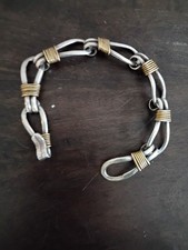 Vintage Taxco Mexico 925 Sterling Silver & Brass Link Bracelet 