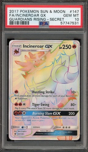Pokemon Incineroar GX Guardians Rising Secret Rare Full Art #147 PSA 10 Gem Mint