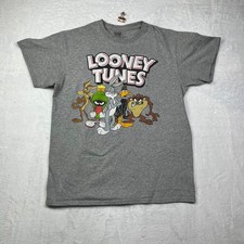 Looney Tunes T-Shirt Mens M Gray Cotton WB Bugs Bunny Daffy Duck Tasmanian Devil