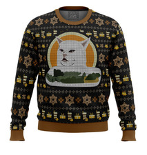 Cat Meme Ugly Christmas Sweater   Funny Holiday Pullover for Meme Lovers