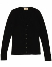 PENNY PULL maglione cardigan donna UK 12 medio nero lana CA02