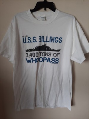 USS Billings Shirt Mens LRG White Humor ''tons of Whoopass''  Navy Ship Tee--NWOT