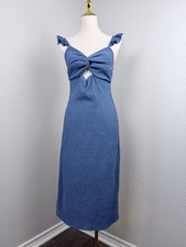 Mel + Rose Women's Ruffle Strap Twist Front Cutout Chambray Midi Dress Medium