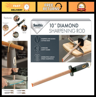10'' Oval Diamond Sharpening Steel Rod - Non-Slip Grip, Plastic Tip, Grey Finish