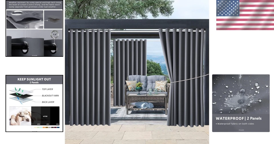 Weatherproof Drapes for Patio 105"W x 108"L - 2 Pack - Image 2 of 4