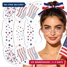 American Flag Glitter Freckles Face Tattoo 6PCS, 4th of July Red White and