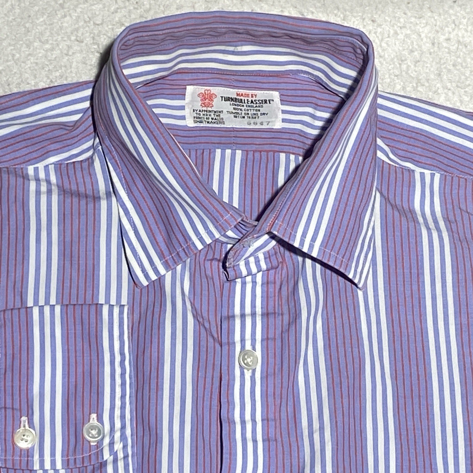 Turnbull & Asser, Vintage Turnbull & Asser Dress Shirt Men’s 16 - 33 Blue Striped Made in England