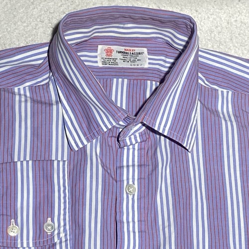 Turnbull & Asser, Vintage Turnbull & Asser Dress Shirt Men’s 16 - 33 Blue Striped Made in England