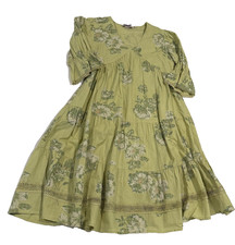 Haute Curry Printed V-Neck Cotton Women's Ethnic Dress Medium Green Floral