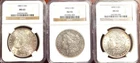 NGC Certified Morgan Silver Dollar Lot: 1885-S MS63; 1894-S AU55; 1898-S MS62