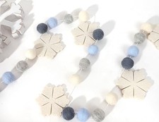 Felt Snowflake Garland - Snowflake Felt Ball Garland, Winter Wall Decor,