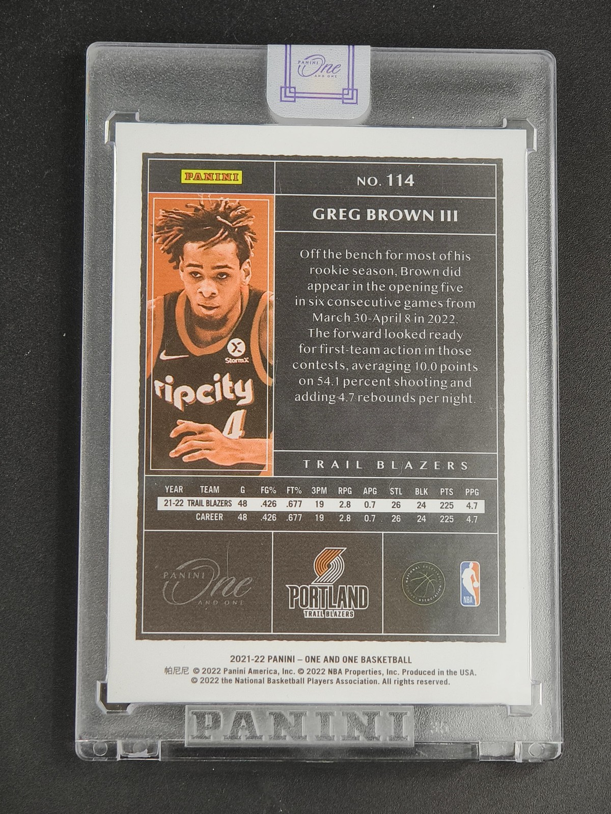 Greg Brown III RC 2021-22 Panini One and One Basketball Red 07/15 [3hk view 2
