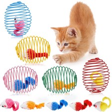 5 PCS Cat Spring Balls Toys Stretchable Rolling Playful Coils Mouse Bright