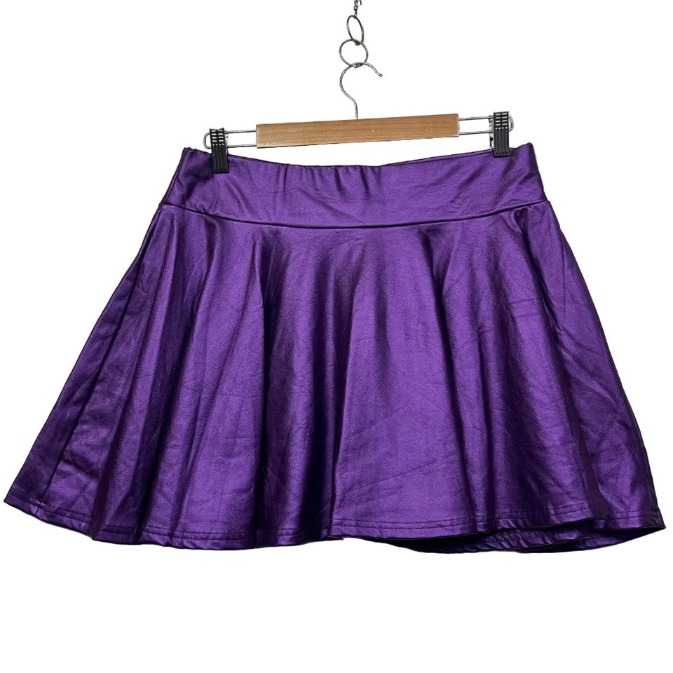 Laura Frail Womens Purple Metallic Skater Skirt Plus Size XL