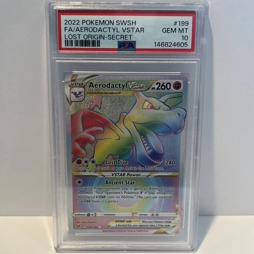 Pokemon Lost Origin Aerodactyl VStar 199/196 Secret Rare Rainbow Holo PSA 10