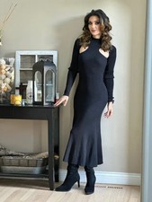 ASTR the Label Black Knit Mock Neck Long Sleeve Cut-Out Midi Dress - M
