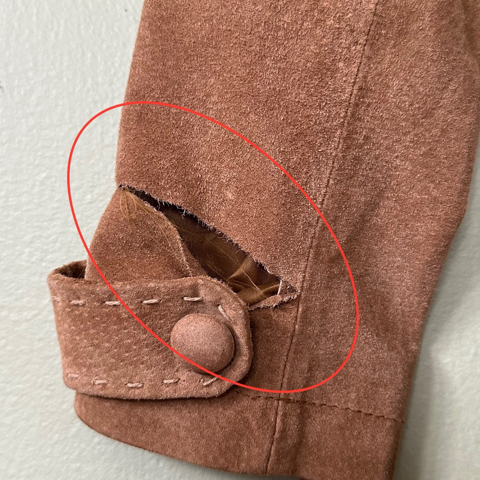 VTG Y2K Wet Seal Suede Leather Wide Belted Stitched Detail Coat Jacket Sz Small