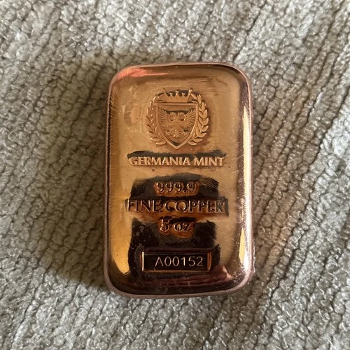 Germania Mint 5oz Copper Cast Bar 999.9 BU In Capsule